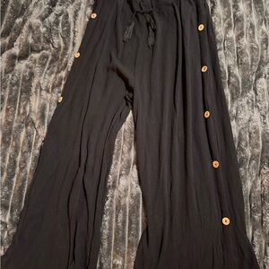 Chic Black Wide-Leg Pants with Button Accents
